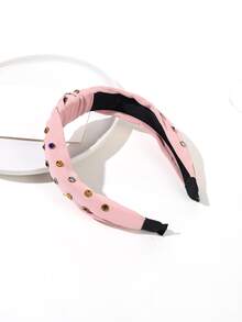 Rhinestone & Knot Decor Headband - Coral Pink - View 2
