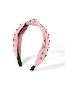Rhinestone & Knot Decor Headband - Coral Pink - View 3