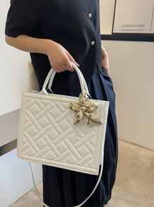 Túi xách nữ thời trang mới mùa hè 2024 kèm khăn quàng cổ, túi đeo vai vuông nhỏ kẻ caro thời trang, túi đeo chéo - trắng - Xem 2