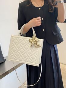 Túi xách nữ thời trang mới mùa hè 2024 kèm khăn quàng cổ, túi đeo vai vuông nhỏ kẻ caro thời trang, túi đeo chéo - trắng - Xem 3