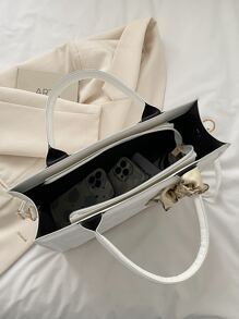 Túi xách nữ thời trang mới mùa hè 2024 kèm khăn quàng cổ, túi đeo vai vuông nhỏ kẻ caro thời trang, túi đeo chéo - trắng - Xem 5