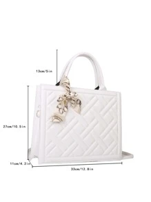 Túi xách nữ thời trang mới mùa hè 2024 kèm khăn quàng cổ, túi đeo vai vuông nhỏ kẻ caro thời trang, túi đeo chéo - trắng - Xem 7