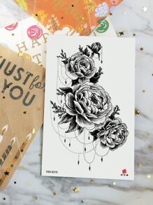 1張花卉圖案紋身貼紙 - 黑色 - 查看 2