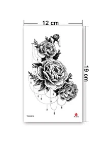 1張花卉圖案紋身貼紙 - 黑色 - 查看 3
