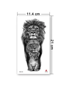 1pc Black Realistic Style Temporary Tattoo Sticker Of Lion Family Animal Pattern For Wrist, Collarbone, Chest, Lower Leg - Black - View 5