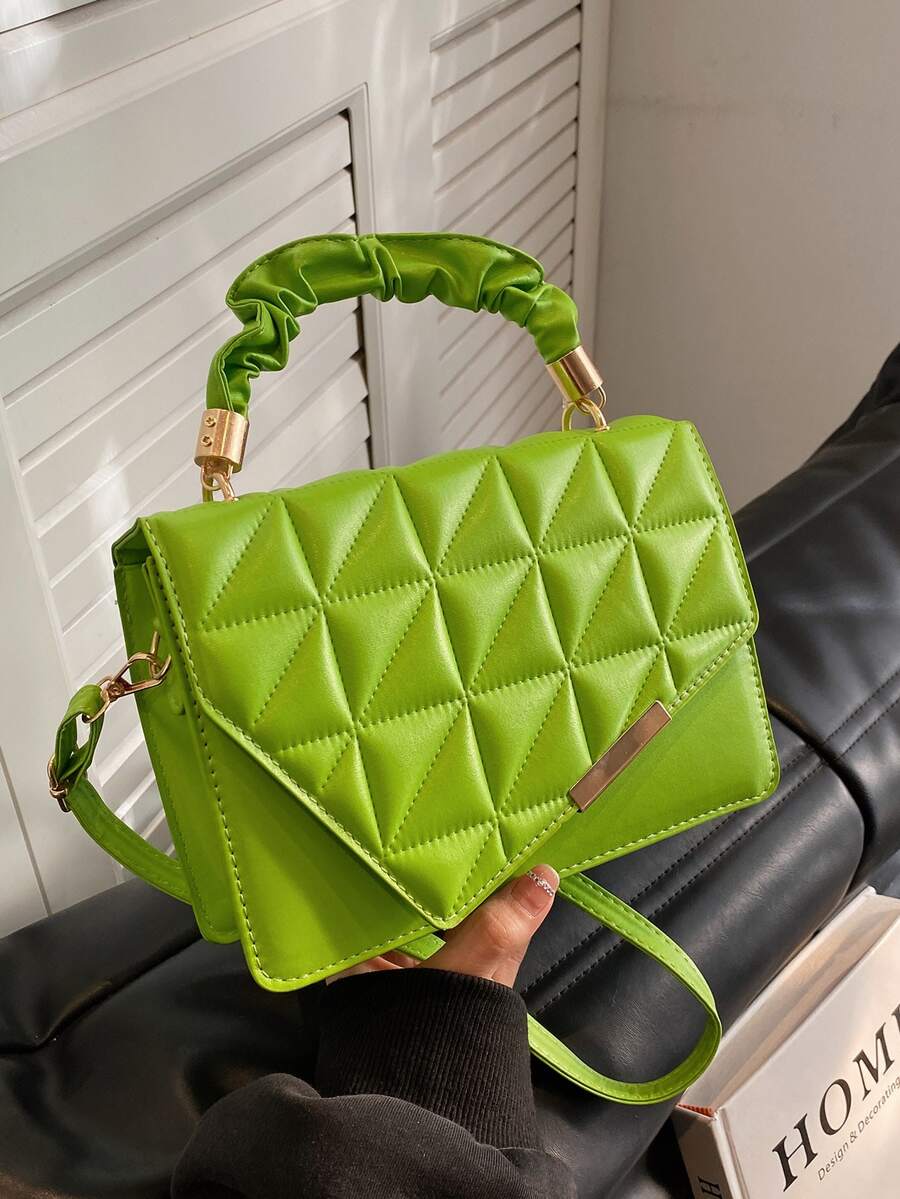 絎縫圖案翻蓋方包 - 綠色 - 查看 1