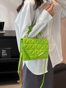 絎縫圖案翻蓋方包 - 綠色 - 查看 2