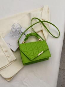 絎縫圖案翻蓋方包 - 綠色 - 查看 5