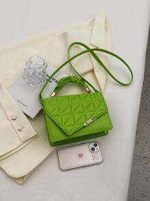 絎縫圖案翻蓋方包 - 綠色 - 查看 6