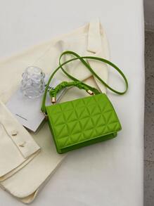 絎縫圖案翻蓋方包 - 綠色 - 查看 7