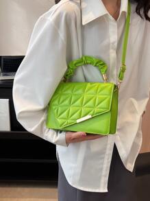 絎縫圖案翻蓋方包 - 綠色 - 查看 8