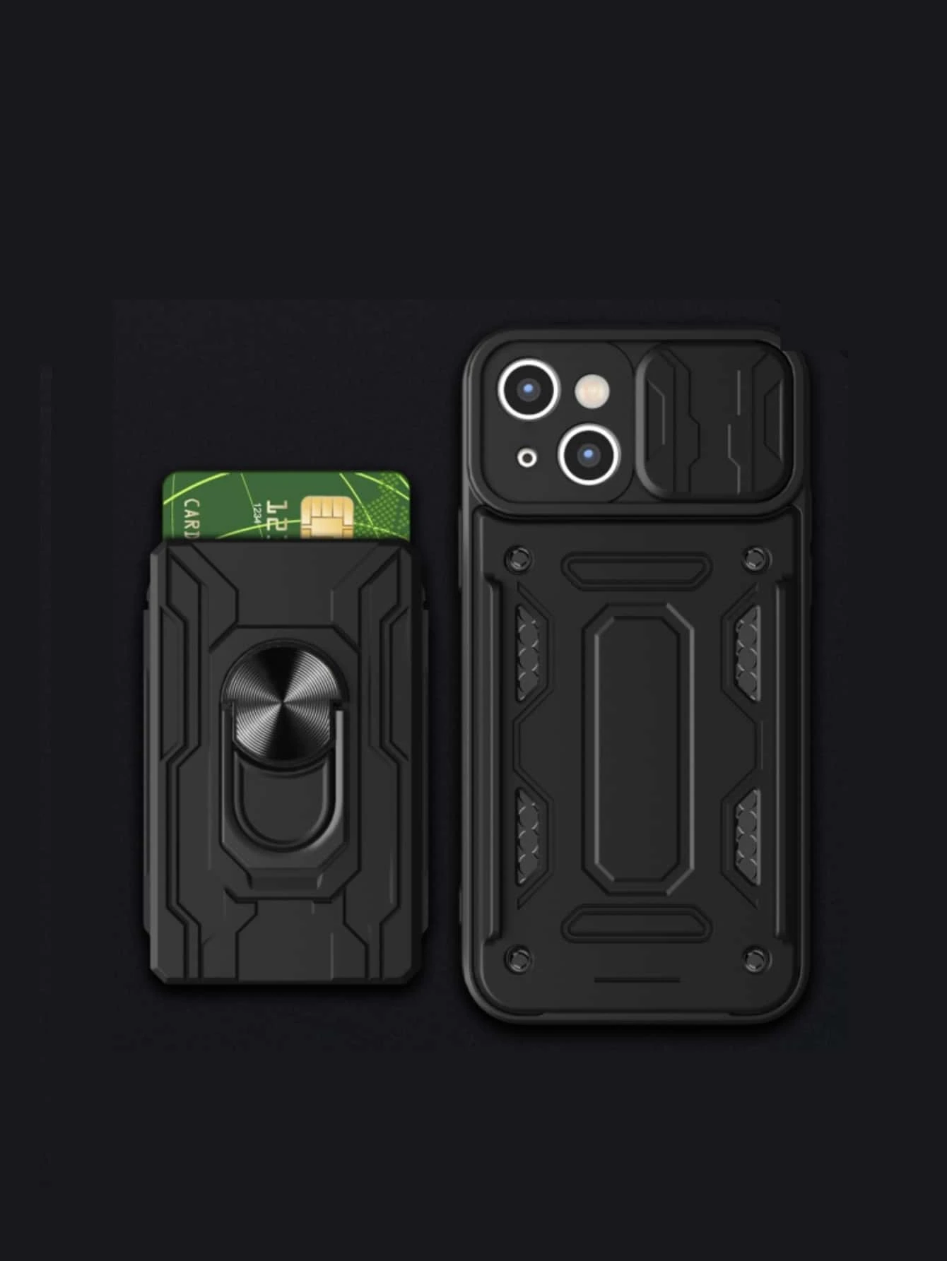 Men's Solid Phone Case With Detachable Ring Holder,International Version, Not The Domestic Version - Black - View 1