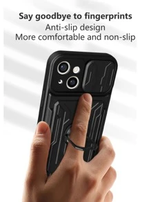 Men's Solid Phone Case With Detachable Ring Holder,International Version, Not The Domestic Version - Black - View 6