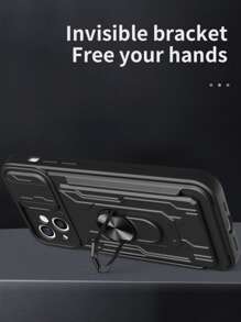 Men's Solid Phone Case With Detachable Ring Holder,International Version, Not The Domestic Version - Black - View 9