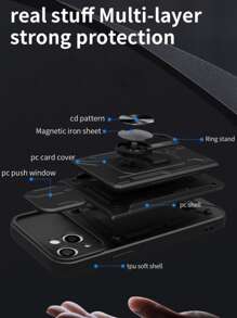 Men's Solid Phone Case With Detachable Ring Holder,International Version, Not The Domestic Version - Black - View 10