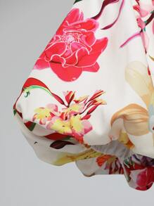 SHEIN VCAY 印花一字肩泡泡袖短款上衣 - 彩色 - 查看 6