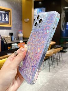 Funda de teléfono con textura geométrica holográfica de manzana - Multicolor - Ver 4