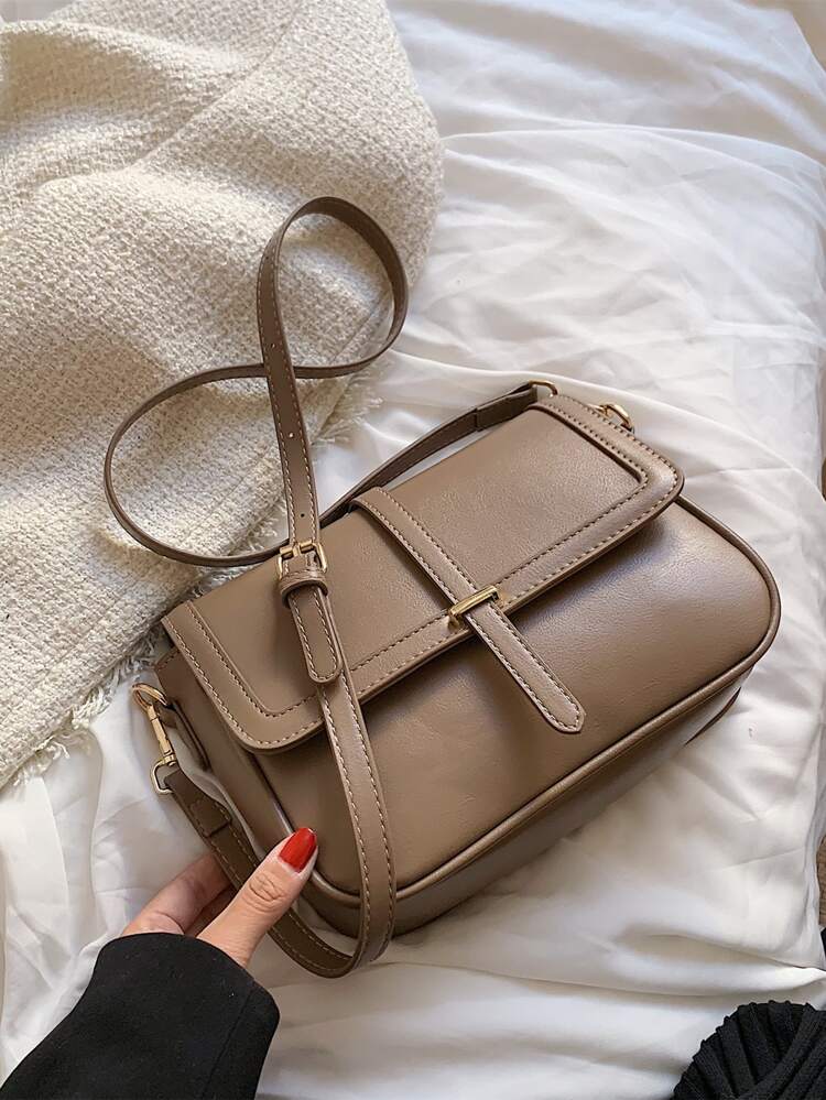 Fashionable Faux Leather Minimalist Metal Decor Flap Square Bag, For Women, Rookies & White-Collar Workers,For Teacher Gifts,For Lady,For Female For Business/Commute/Work/Office,For Festivals/Vacation/Holiday