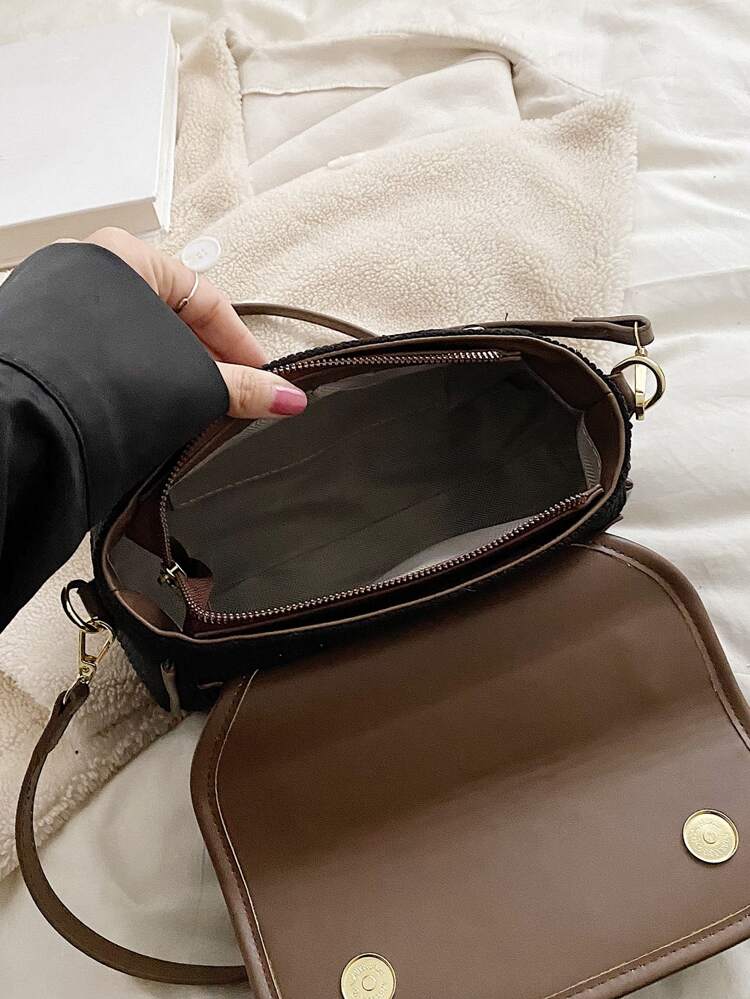 Corduroy Flap Good Quality With PU Leather Handbag Women's Bag Adjustable Crossbody Bag