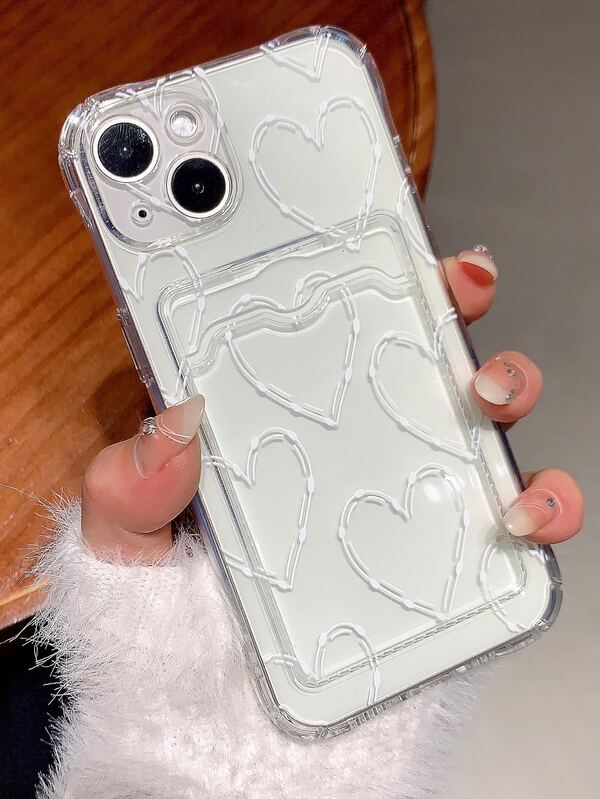Heart Pattern Clear Card Slot Phone Case