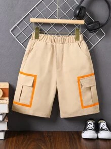 男孩側翻蓋口袋工裝短褲