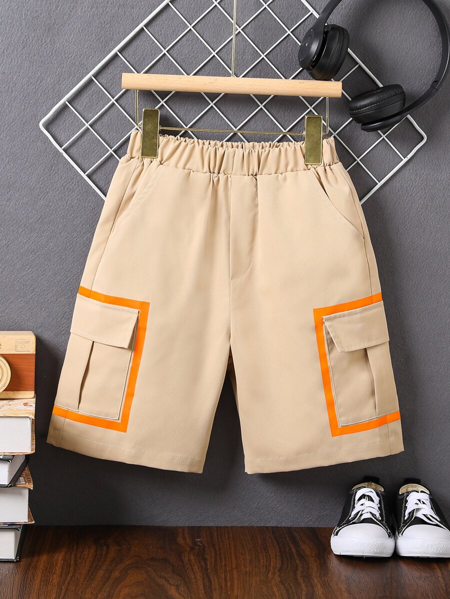 男孩側翻蓋口袋工裝短褲