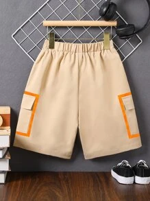 男孩側翻蓋口袋工裝短褲