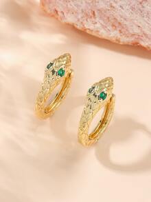 方晶鋯石裝飾蛇設計圓耳環 - 金黃色 - 查看 1