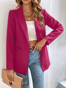 Chiquease Lapel Neck Single Button Blazer - Red Violet - View 3