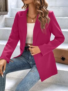 Chiquease Lapel Neck Single Button Blazer - Red Violet - View 5
