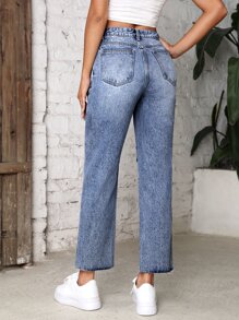 SHEIN Frenchy Jeans de pierna recta de talle alto desgarro