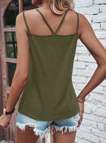 SHEIN LUNE Half Zip Tank Top - Army Green - View 2