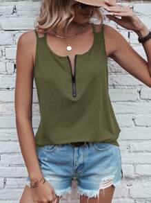SHEIN LUNE Half Zip Tank Top - Army Green - View 5