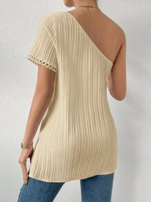SHEIN Essnce Blusa de un hombro bajo asimétrico ribete con encaje - Albaricoque - Ver 2