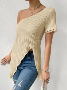 SHEIN Essnce Blusa de un hombro bajo asimétrico ribete con encaje - Albaricoque - Ver 5