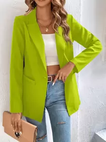 Chiquease Lapel Neck Open Front Blazer - Lime Green - View 4