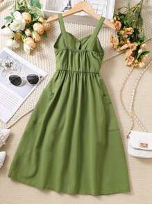 SHEIN Chicas Vestido de tirantes con botón delantero