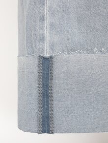 High Waisted Cuffed Hem Straight Leg Jeans - Light Wash - View 7