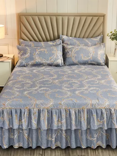 1pc Modern Style Bed Skirt, Home Textile, Non-Fading, Anti-Pilling, Non-Shrink, Thickened Brushed, Skin-Friendly, Soft, Multiple Colors, Active Printed, Machine Washable