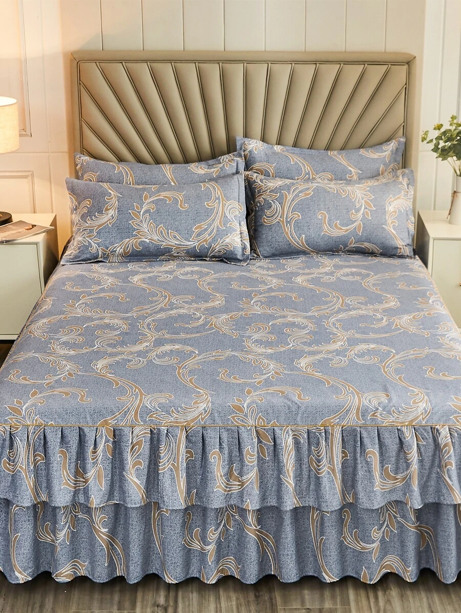 1pc Modern Style Bed Skirt, Home Textile, Non-Fading, Anti-Pilling, Non-Shrink, Thickened Brushed, Skin-Friendly, Soft, Multiple Colors, Active Printed, Machine Washable - Multicolor - View 1