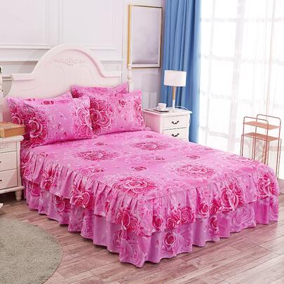 1 Pieza Falda De Cama Individual De Encaje De Doble Capa Y Múltiples Colores, Anti-desvanecimiento, Anti-pilling, Amigable Con La Piel, Suave Bedspread Estampado Para El Dormitorio En Estilo Coreano