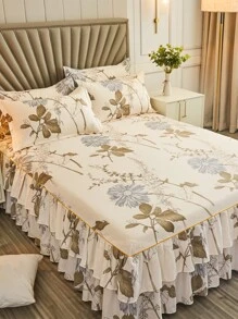 One Double-Layer Lace Trimmed Bed Skirt For Single/Double Bed, In Modern Style, Soft And Skin-Friendly, Thickened And Brushed, With Active Print, Multiple Colors, For Home Textile Bedding. - Multicolor - View 2