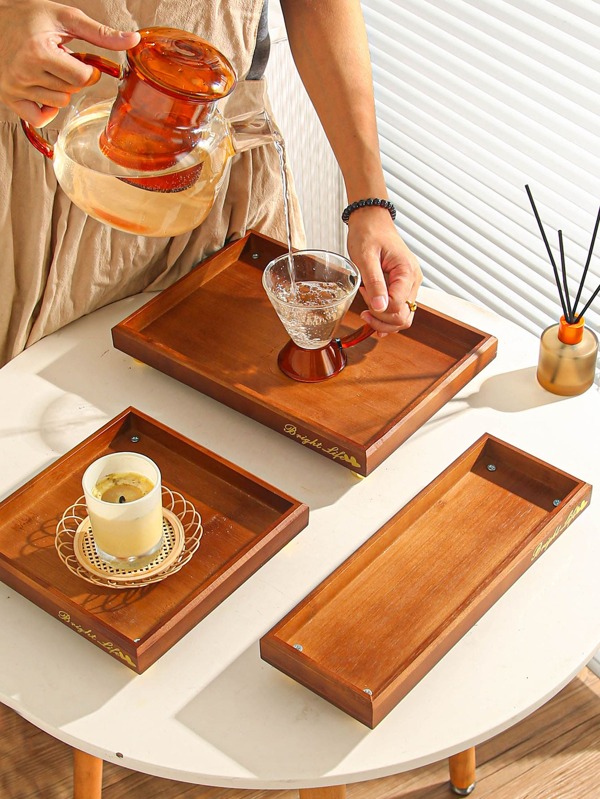 1pc Bamboo Tray, Letter Detail Kitchen Serving Tray For Kitchen