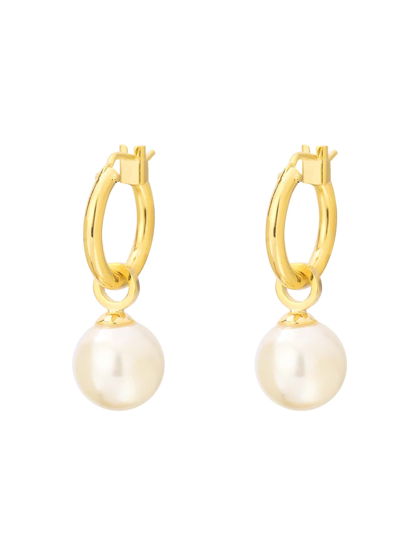 Faux Pearl Drop Earrings - Yellow Gold - View 1