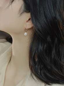 Faux Pearl Drop Earrings - Yellow Gold - View 5