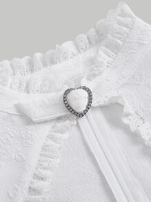 SHEIN MOD Frill Trim Puff Sleeve Cut Out Crop Blouse - White - View 3