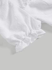 SHEIN MOD Frill Trim Puff Sleeve Cut Out Crop Blouse - White - View 4