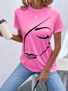 SHEIN LUNE Figure Graphic Tee - Pink - View 1