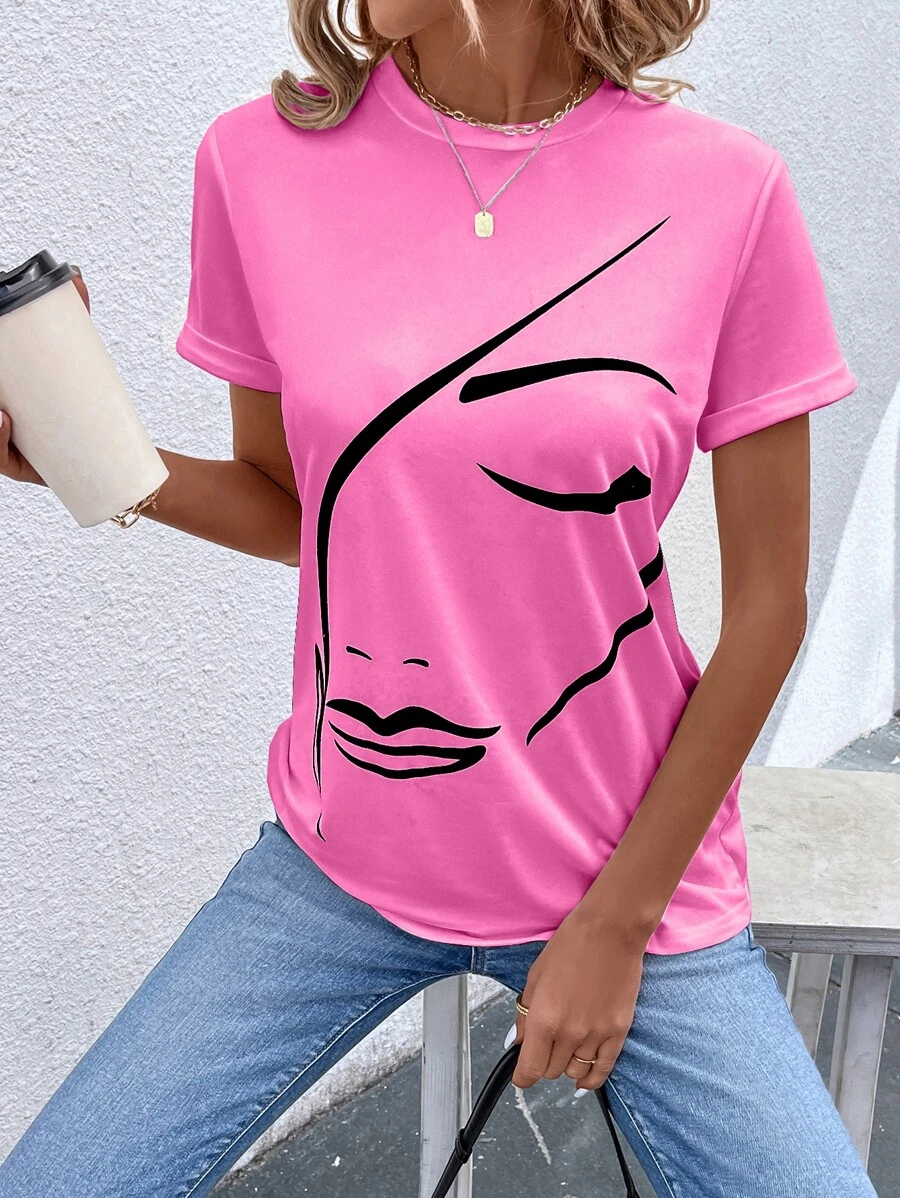 SHEIN LUNE Figure Graphic Tee - Pink - View 1