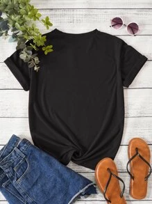 SHEIN LUNE Áo thun nữ Thực vật Giải trí - màu đen - Xem 2